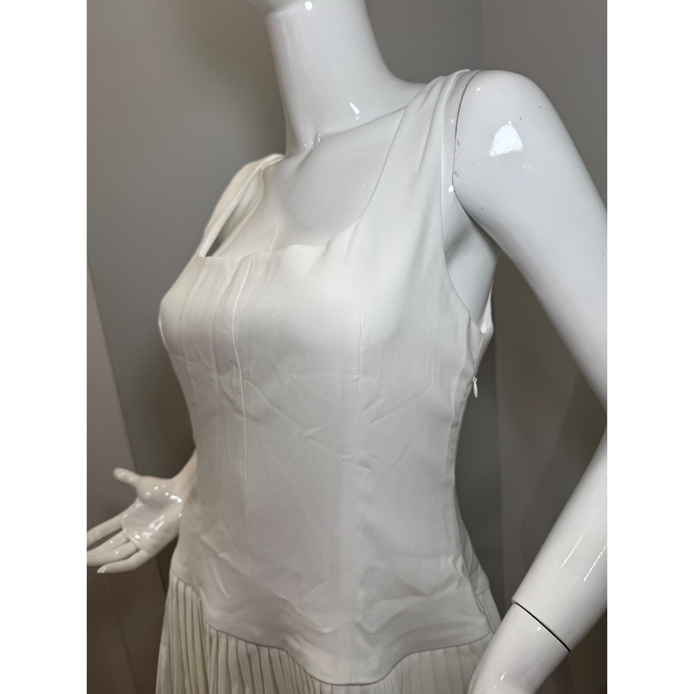 Commense White Mini Dress Pleated Tiered Skirt Sleeveless Party Cocktail Size L - Picture 10 of 12